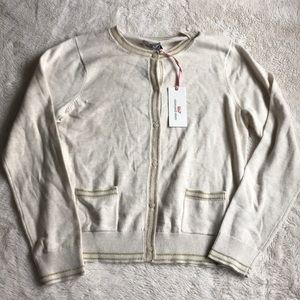 Vineyard Vines Cream Button-Down Cardigan with Gold Trim - Kids